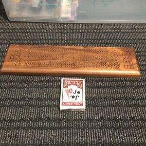 Wooden Cribbage Board with a Deck of Large Print Cards